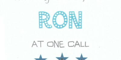 0001 Thank you so much Ron at One Call for all your help & excellent advice.